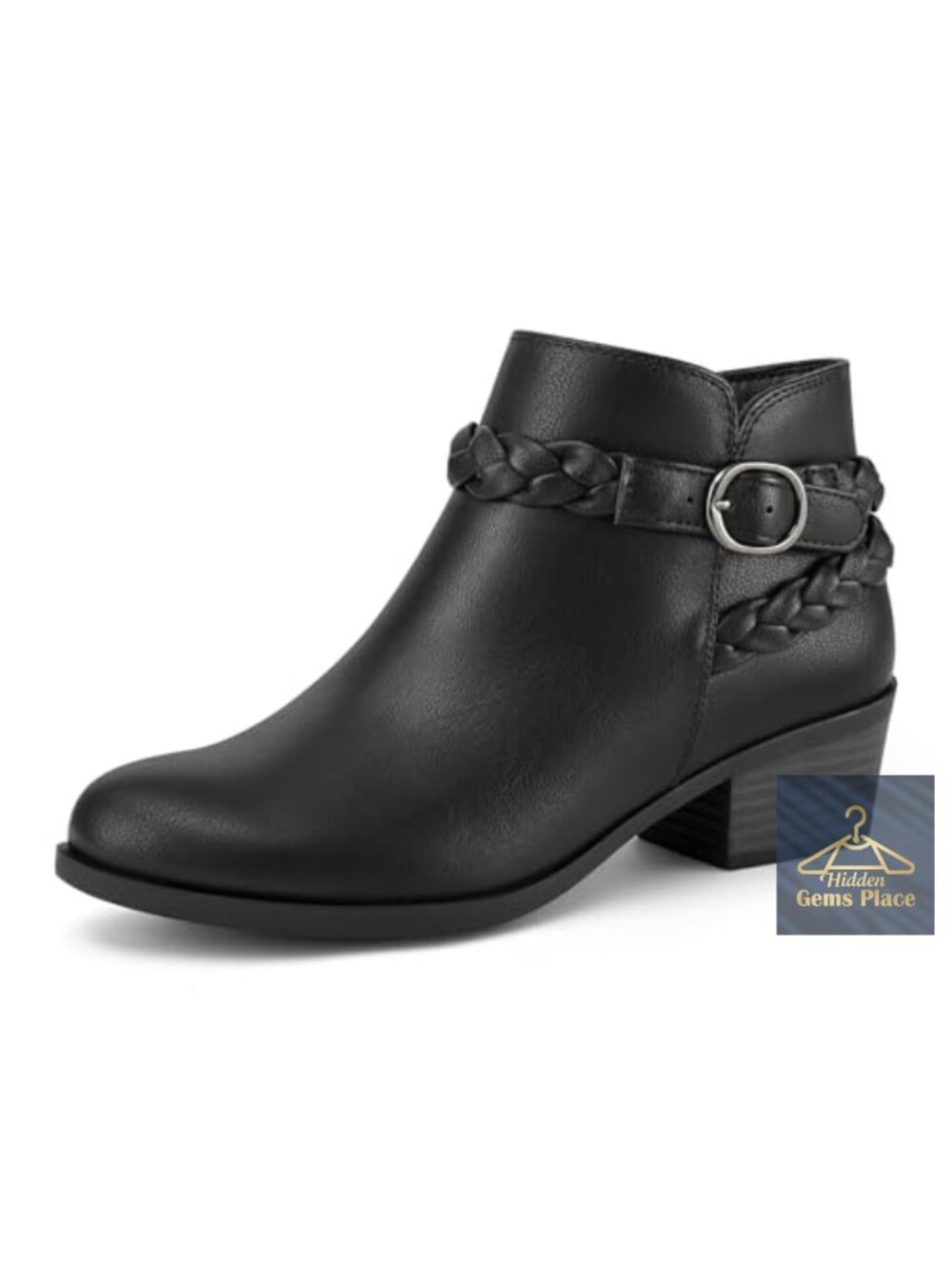 Women's Ankle Boots Low Chunky Heel Round Toe Wide Width Short Booties Side